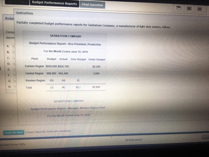  Budget Performance Reports Final Question Instructions Partially completed budget performance reports