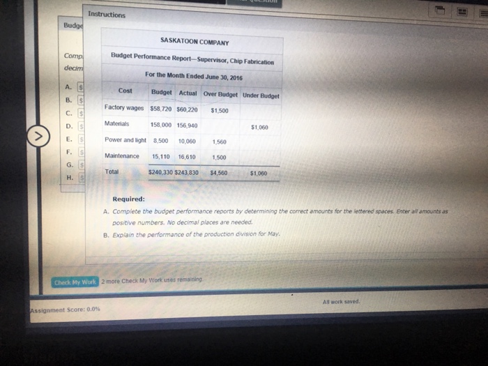 Budget Performance Report-Vice President, Production For the Month Ended June 30, 2016