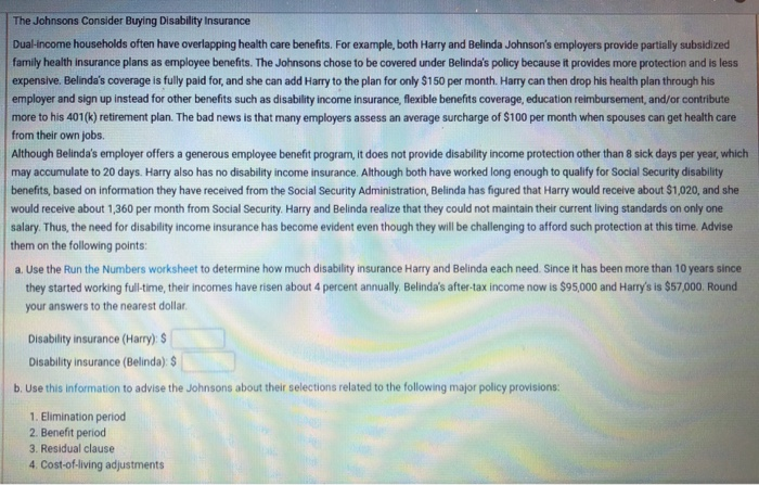  Help please! b. Use this information to advise the Johnsons about