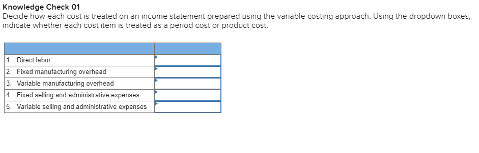  Knowledge Check 01 Decide how each cost is treated on an