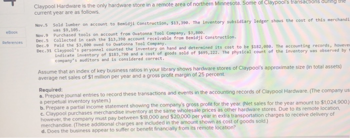  eBook References Claypool Hardware is the only hardware store in a