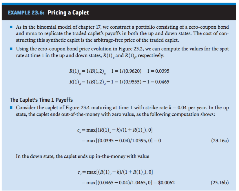  In the caplet example 23.6, construct the synthetic caplet using the
