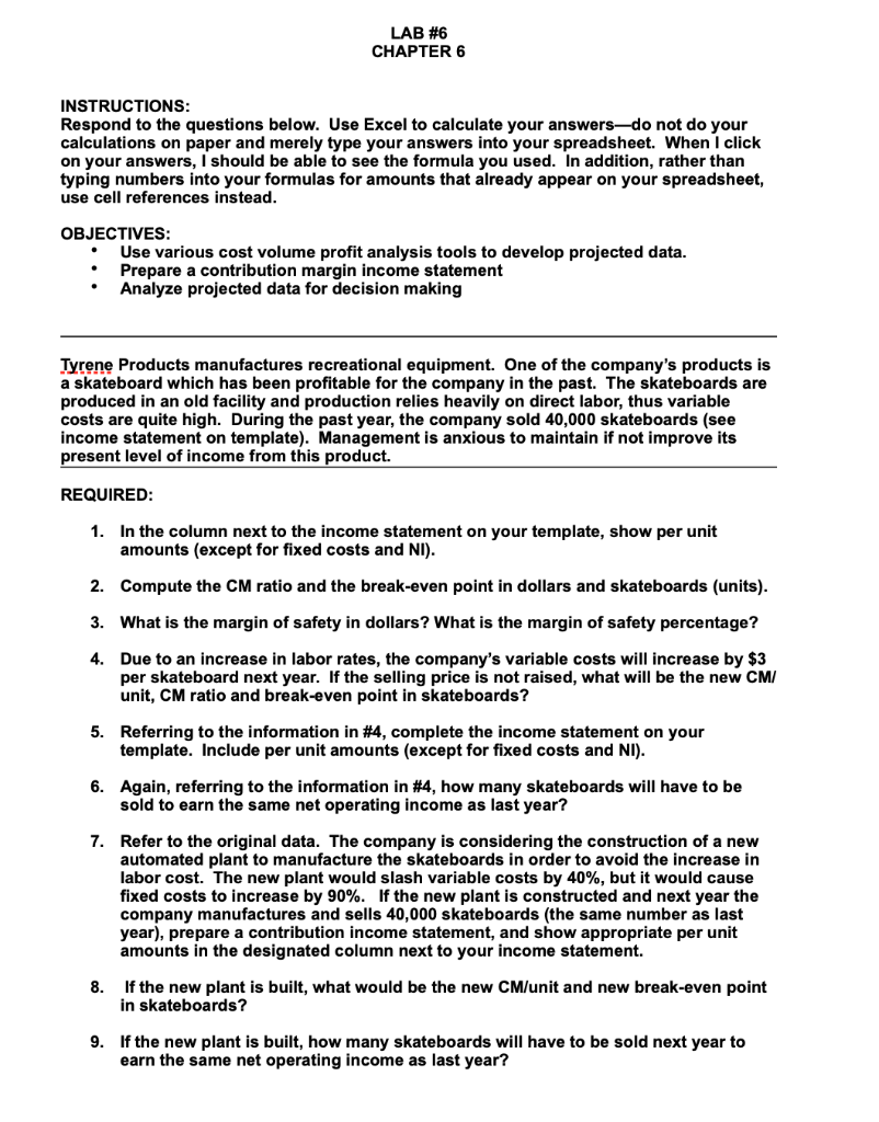 Can someone help me make an Excel spreadsheet with the answers/formulas? LAB
