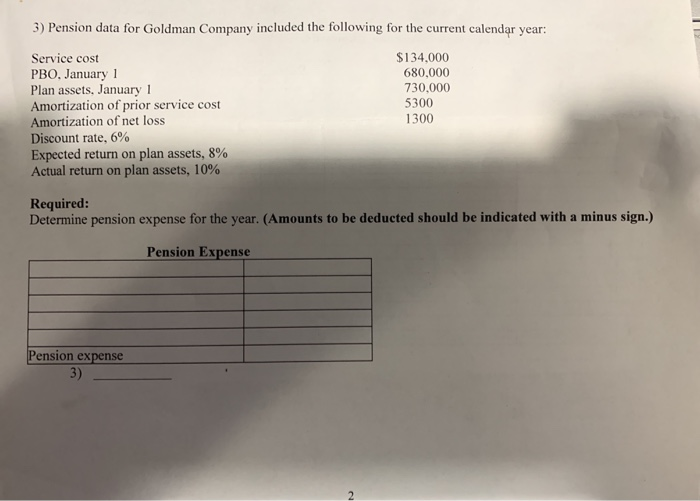 Please explain how you got your answer 3) Pension data for Goldman