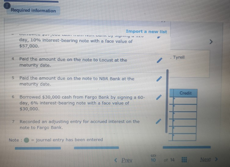 Borrowed $57,000 cash from NBR Bank by signing a 120-day, 10% interest-bearing