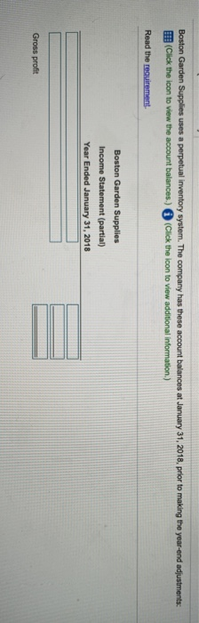2018 income statement through gross profit to show how the company would