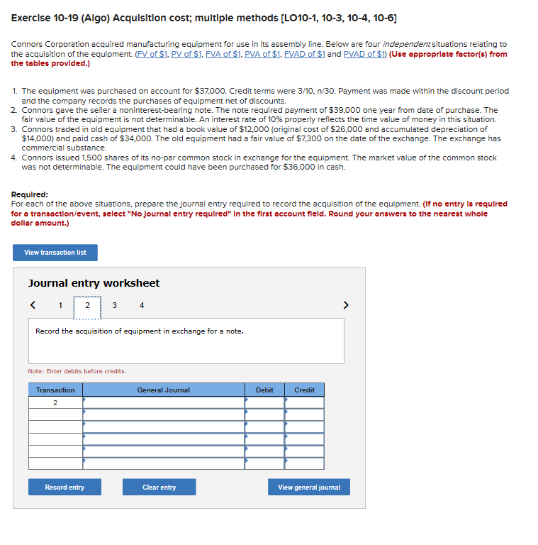 Exercise 10-19 (Algo) Acquisition cost; multiple methods [LO10-1, 10-3, 10-4, 10-6)