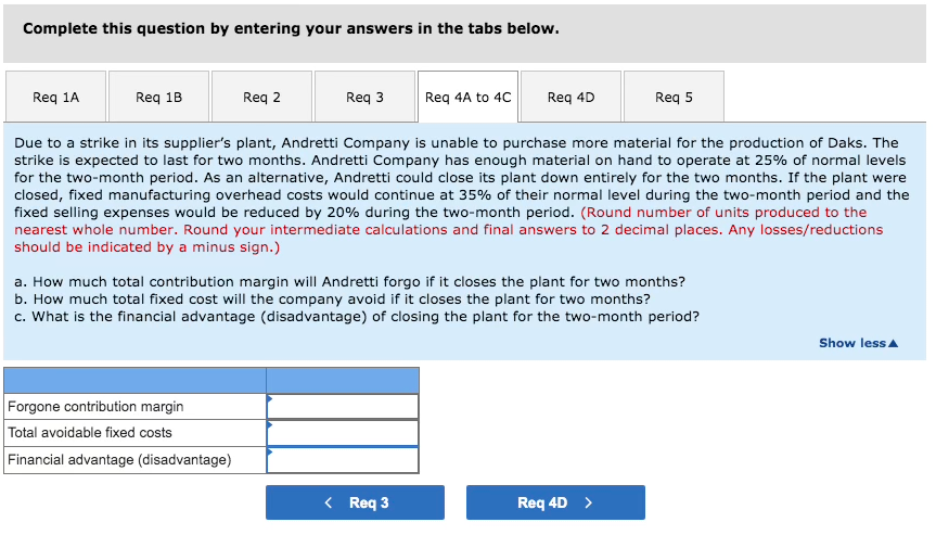 variety of Situations (LO11-2, LO11-3, LO11-4) Andretti Company has a single product