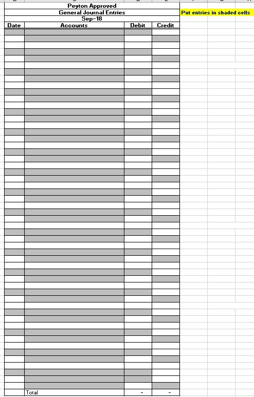 Fill in the below "Sept. Journal Entries": using the below "Sept. Events"