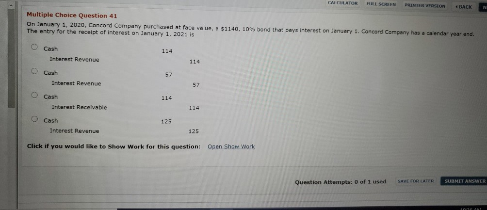  CALCULATOR FULL SCREEN PRINTER VERSION 4 BACK Multiple Choice Question 41