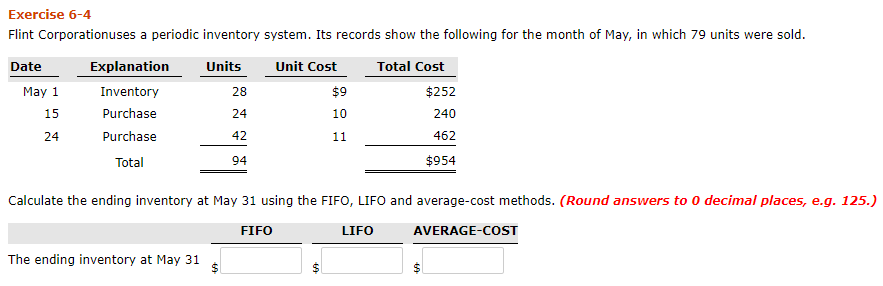  three part question not in any specific order Exercise 6-4 Flint