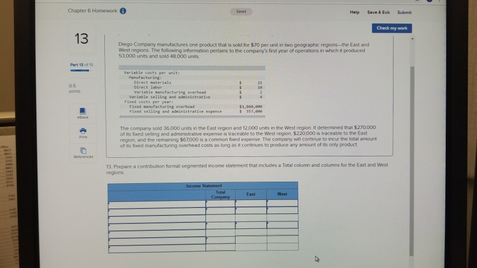  Chapter 6 Homework Saved Help Save & Exit Submit Check my