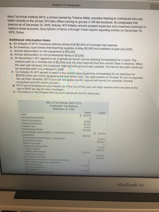  Chapter 03 Assignment Wells Technical a school owned by Wells, provides