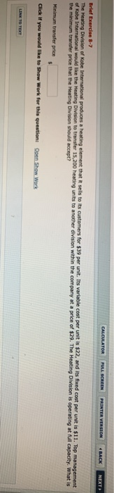  CALCULATOR FULL SCREEN PRINTER VERSION BACK NEXT Brief Exercise 8-7 The