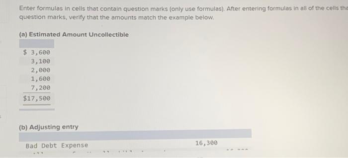 formulos) After entering formules in all of the cells that contain question