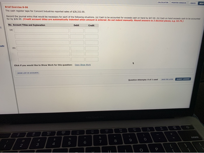  CALCULATOR PRINTER VERSION BACK NUT Brief Exercise B-06 The cash register