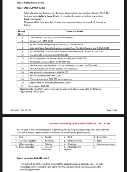 please help Task 2: Introduction (3 marks) Task 3: CASE STUDY (54
