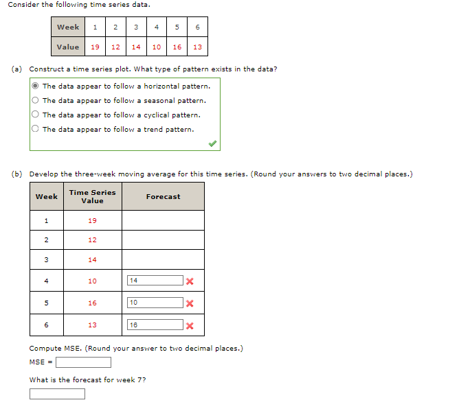 Consider the following time series data. (a) Construct a time series