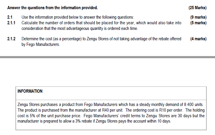 (25 Marks) (9 marks) (5 marks) Answer the questions from the