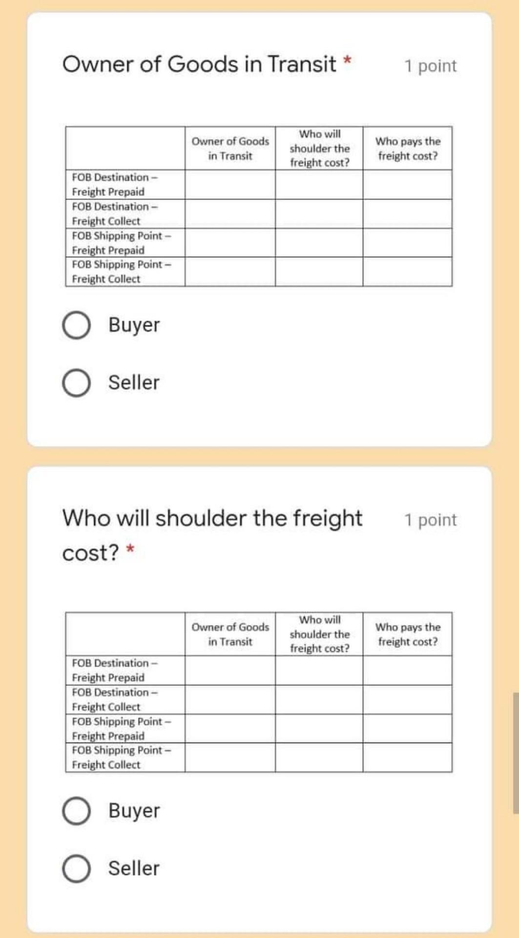  please answer it Owner of Goods in Transit * 1 point