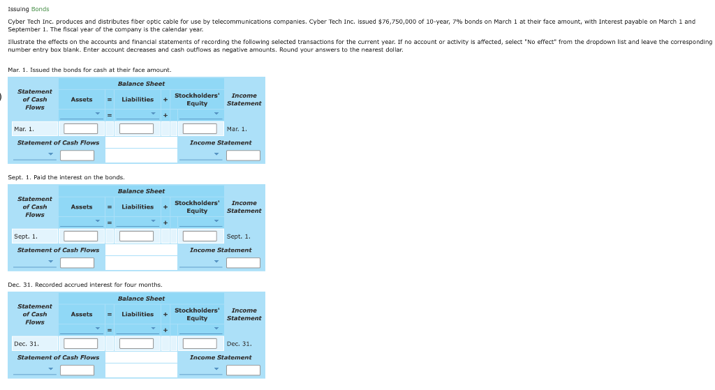 How do i solve this? Issuing Bonds Cyber Tech Inc. produces and