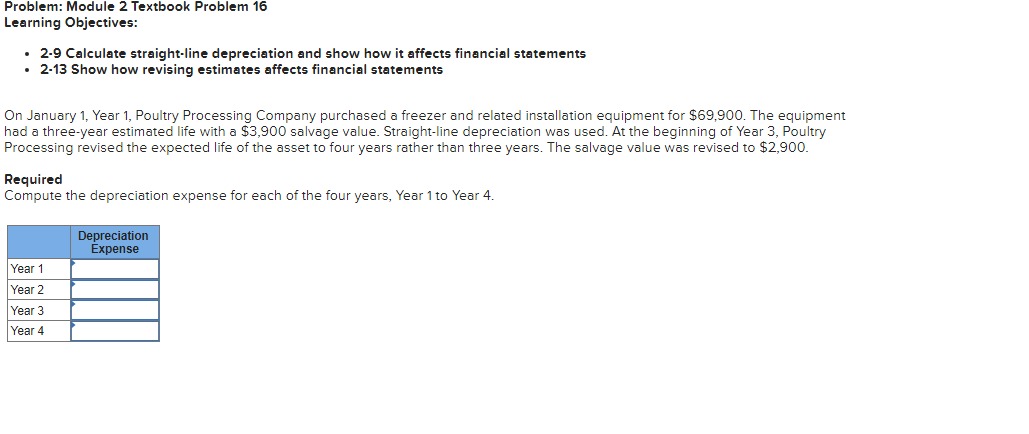  Problem: Module 2 Textbook Problem 16 Learning Objectives: - 2.9 Calculate