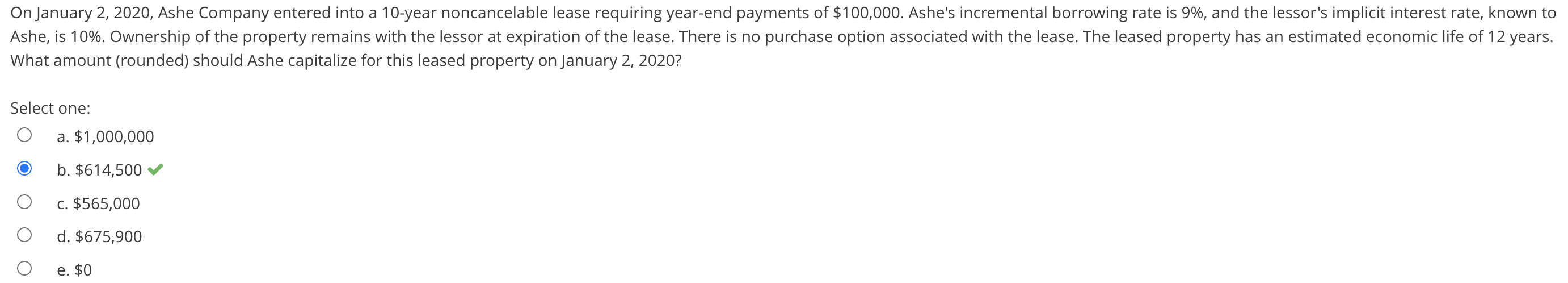  What amount (rounded) should Ashe capitalize for this leased property on