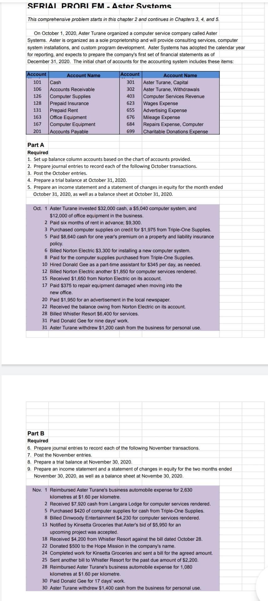  SERIAL PROBLEM - Aster Systems This comprehensive problem starts in this