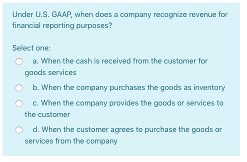 Under U.S. GAAP, when does a company recognize revenue for financial
