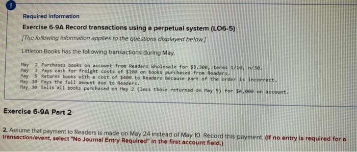 [The following information applies to the questions displayed below] Littleton Books has