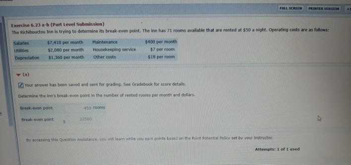  FULL SCREEN PRINTER VERSION Exercise 6.23 a-b (Part Level Submission) The