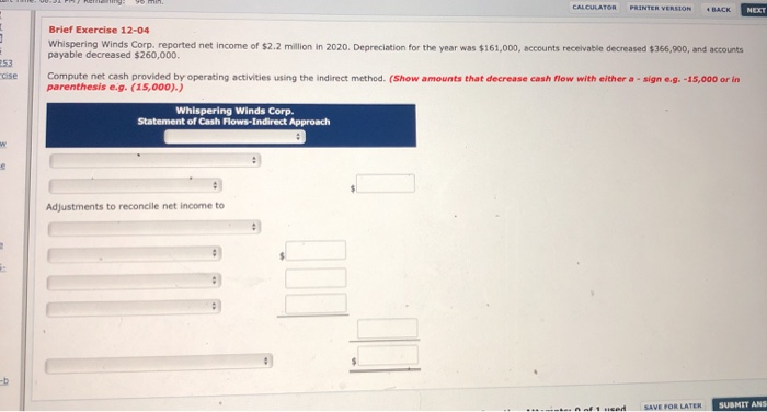  CALCULATOR PRINTER VERSION 4 BACK NEXT cise Brief Exercise 12-04 Whispering
