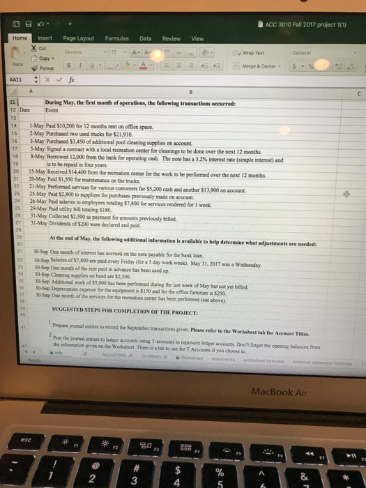  ACC 3010 Fall 2017 project 1(1) Home Insert Page Layout Formulas