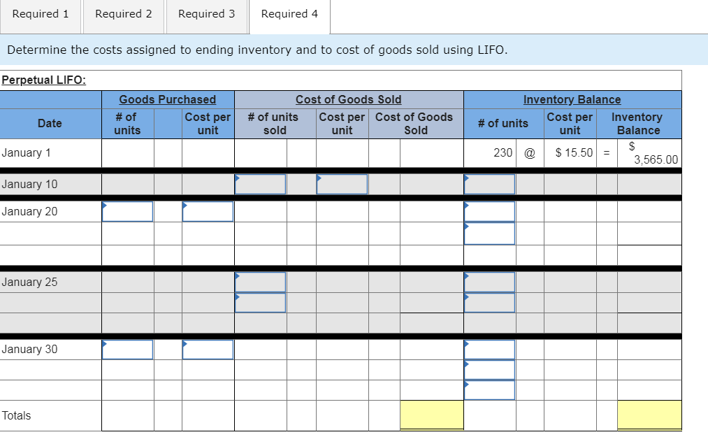 sold using the weighted average. 3. Determine the costs assigned to ending