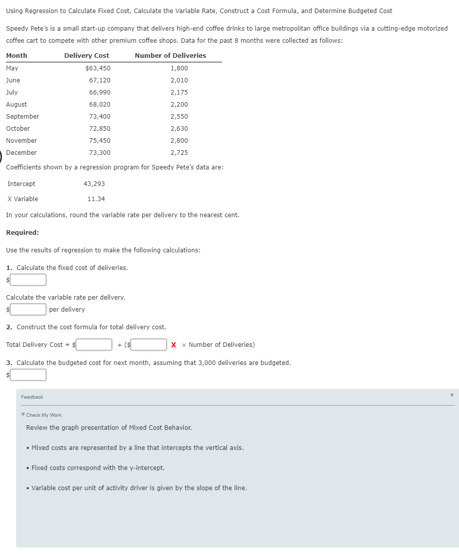 Using Regression to Calculate Fixed Cost, Calculate the Variable Rate, Construct
