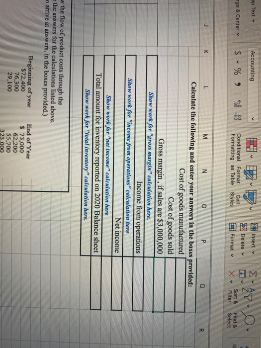Calculate the following and enter your answers in the boxes provided Cost