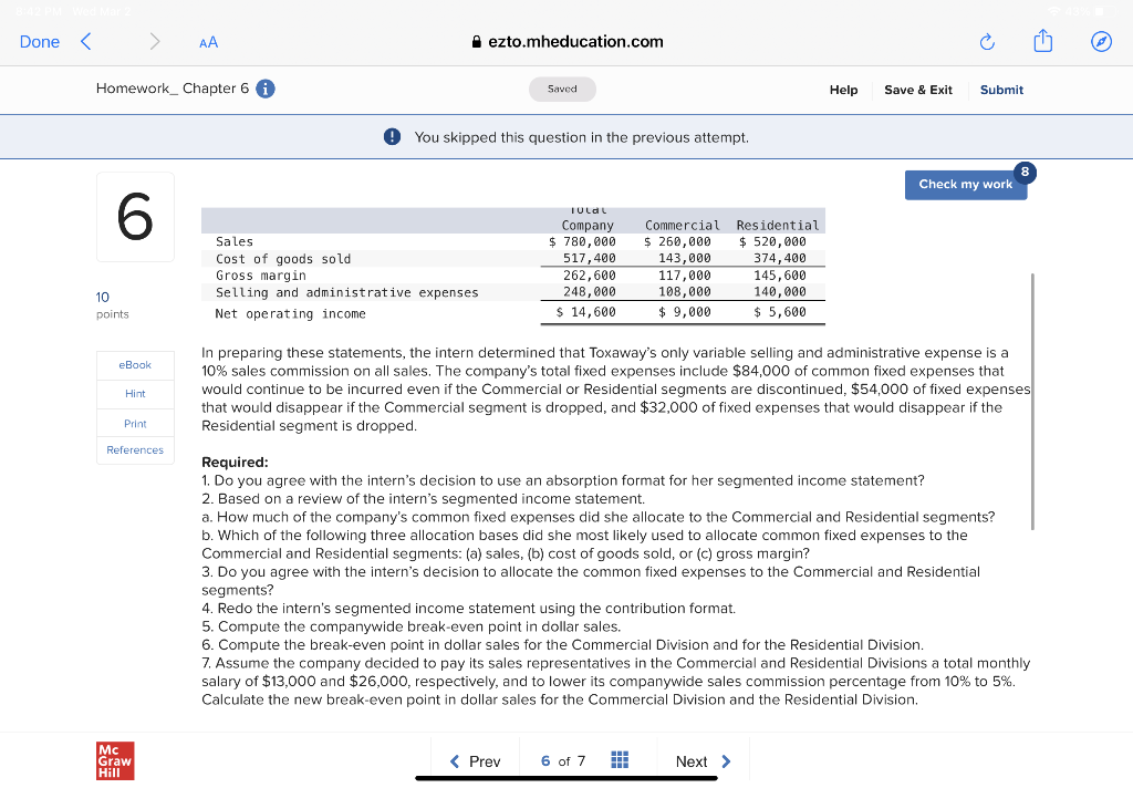 Done AA ezto.mheducation.com Homework_Chapter 6 A Saved Help Save & Exit