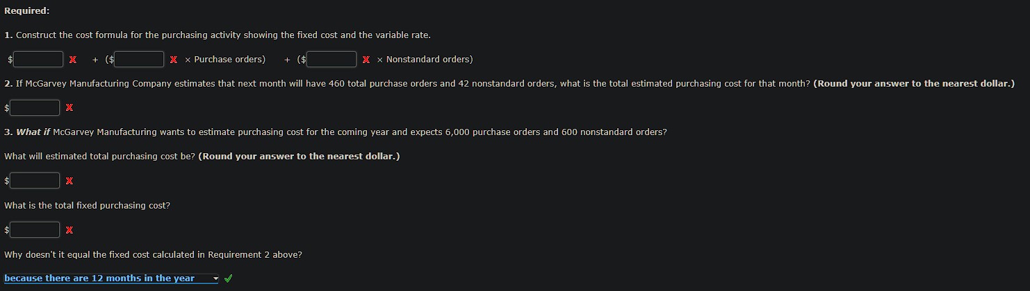 1. Construct the cost formula for the purchasing activity showing the