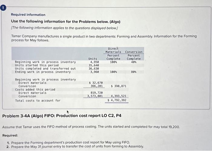  Question below!! Required information Use the following information for the Problems