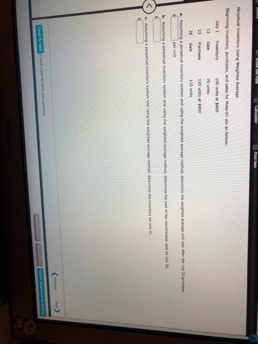  Print Item Perpetual Inventory Using Weighted Average Beginning inventory, purchases, and