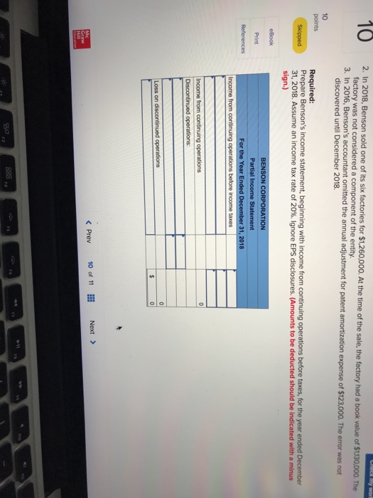 ending December 31, 2018, Benson Corporation had income from continuing operations before