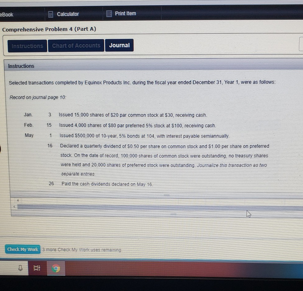  help please eBook Calculator Print Item Comprehensive Problem 4 (Part A)