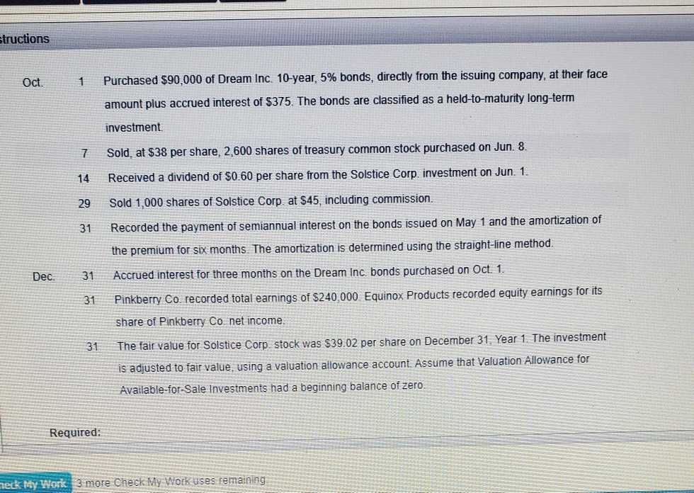 Inc. during the fiscal year ended December 31, Year 1, were as