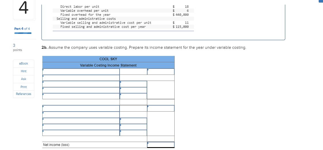 data on its product for its first year of operations. During this