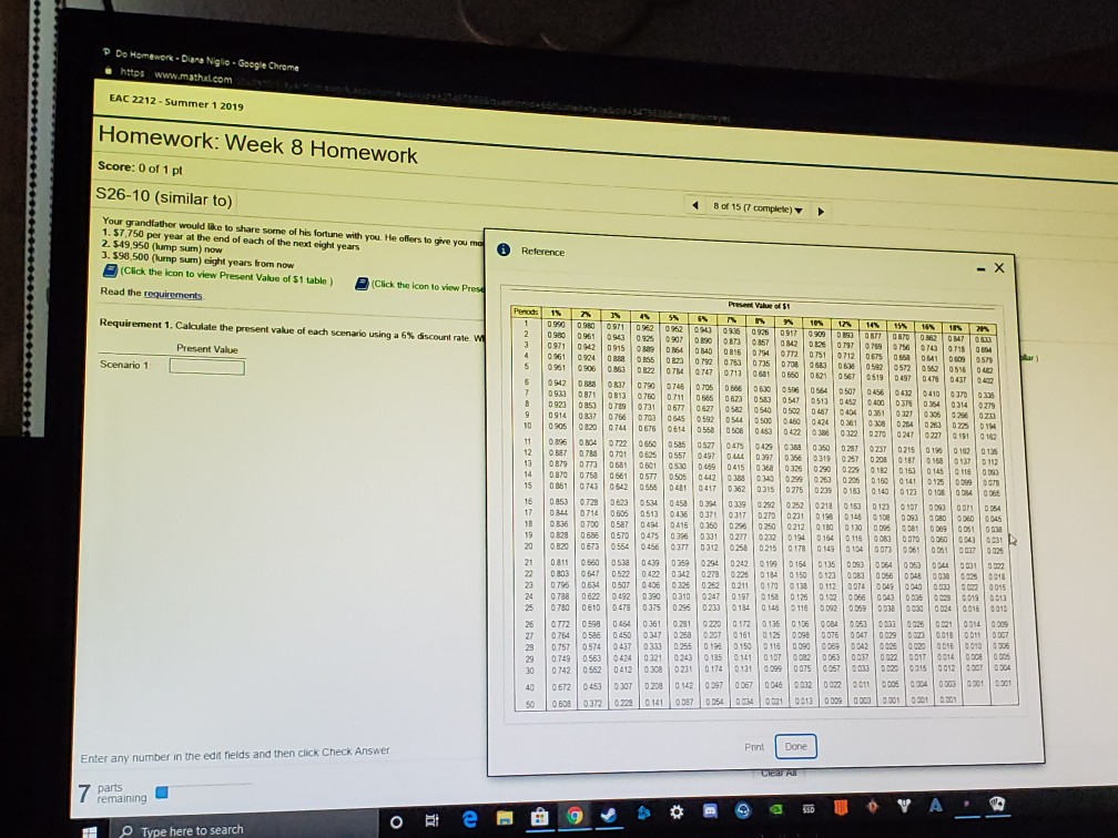 enes: EAC 2212-Summer 1 2019 Homework: Week 8 Homework Dana Nigtio Score: