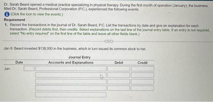  Dr. Sarah Beard opened a medical practice specializing in physical therapy.