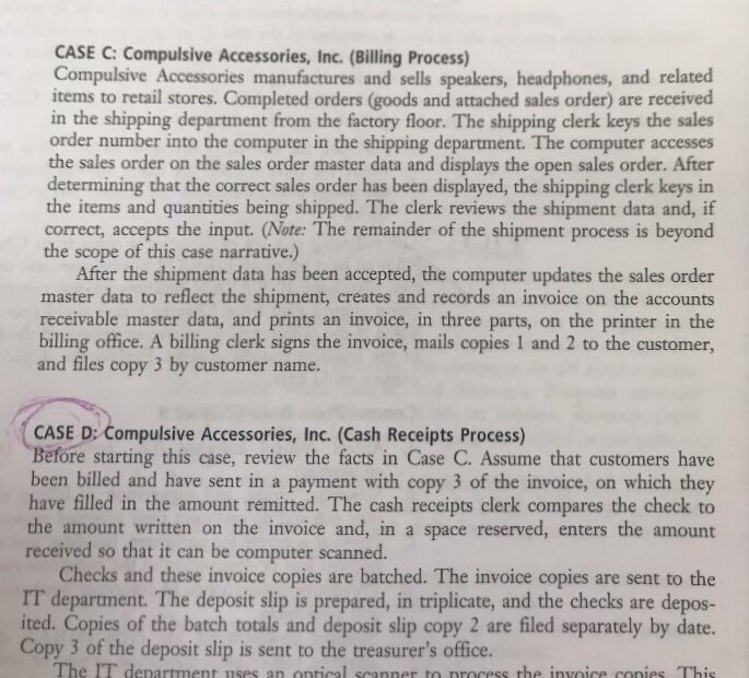  CASE C: Compulsive Accessories, Inc. (Billing Process) Compulsive Accessories manufactures and