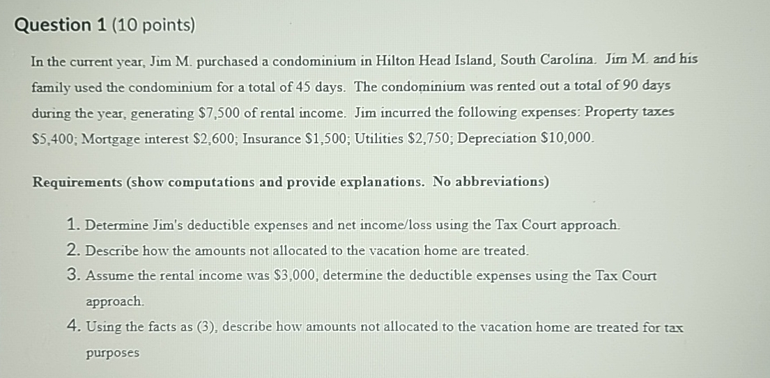  Question 1(10 points) In the current year, Jim M. purchased a