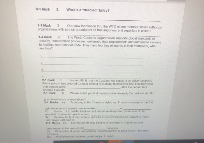  0-1 Mark 2. What is a "deemed" Entry? 1-1 Mark 3