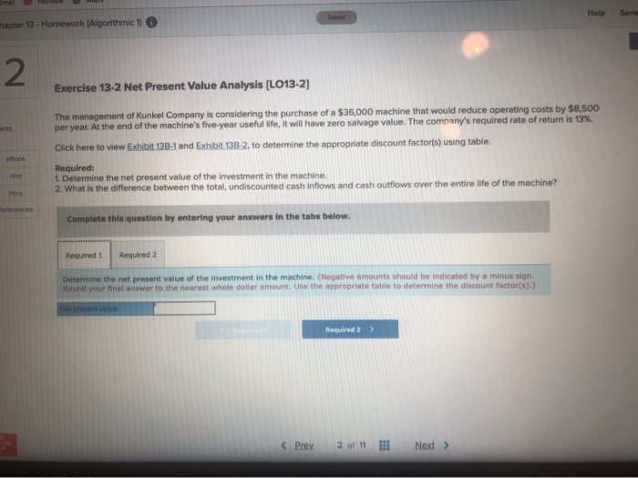  thank you! Help Save hapter 13 - Homework (Algorithmic 1) 2.